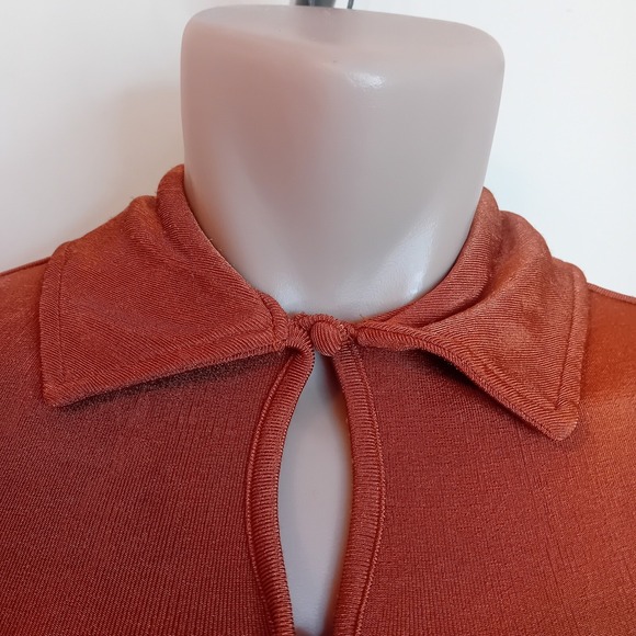 Urban Outfitters Rust Orange‎ Ribbed Mini Dress Bodycon Keyhole Short Sleeve XS - Picture 7 of 16